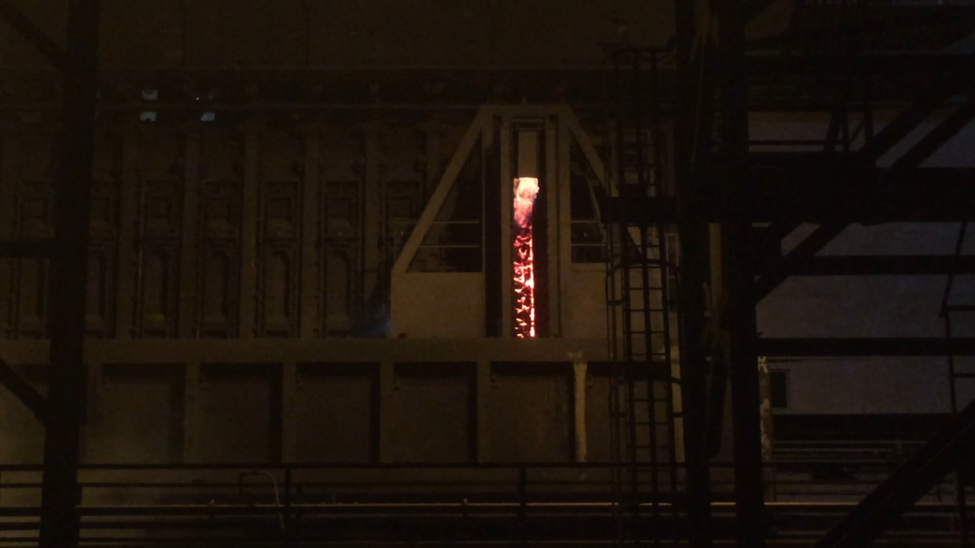 Illuminated coke-oven structure during night operations at Whyalla