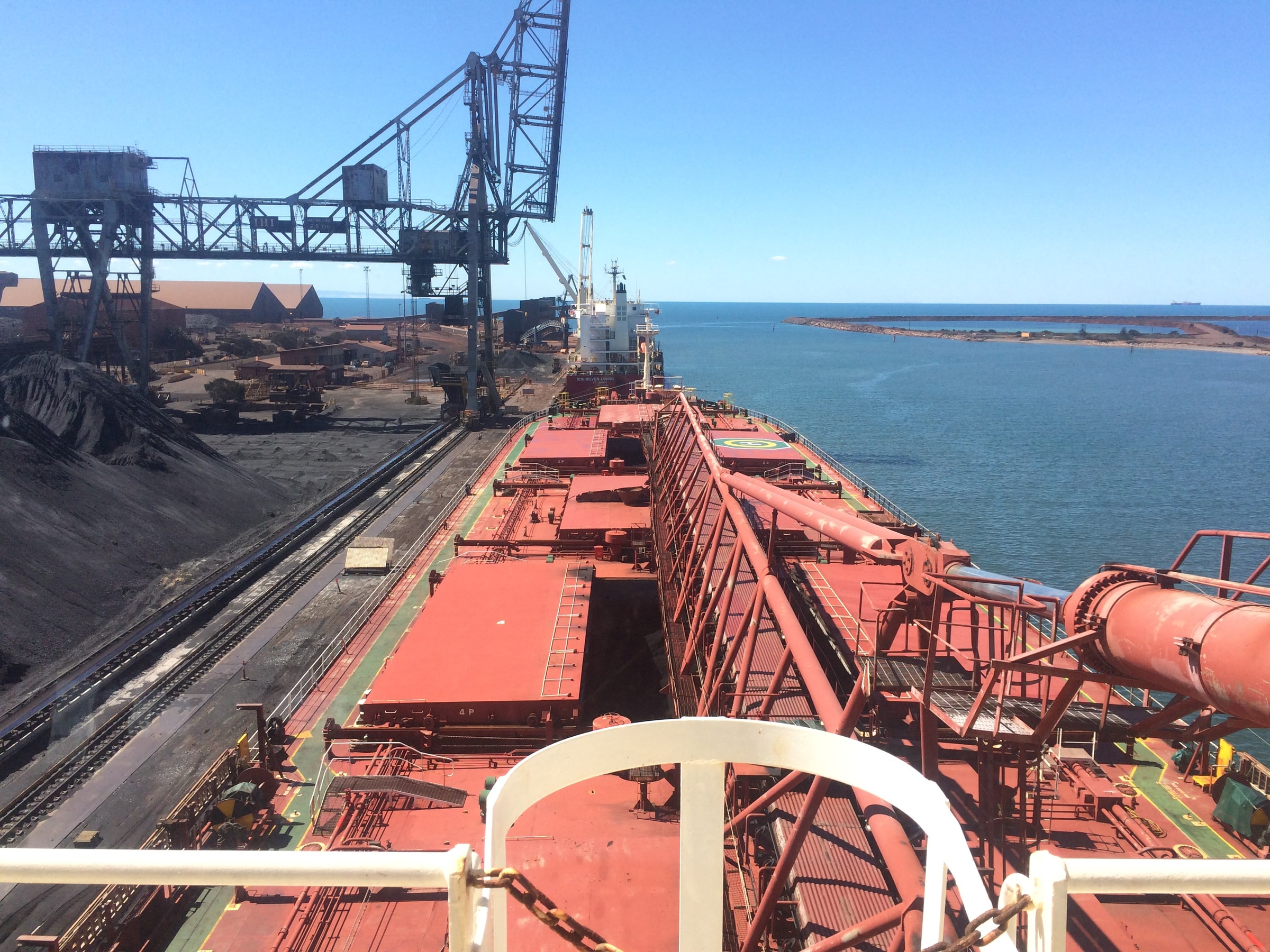 Vessel-side view of Whyalla loading infrastructure