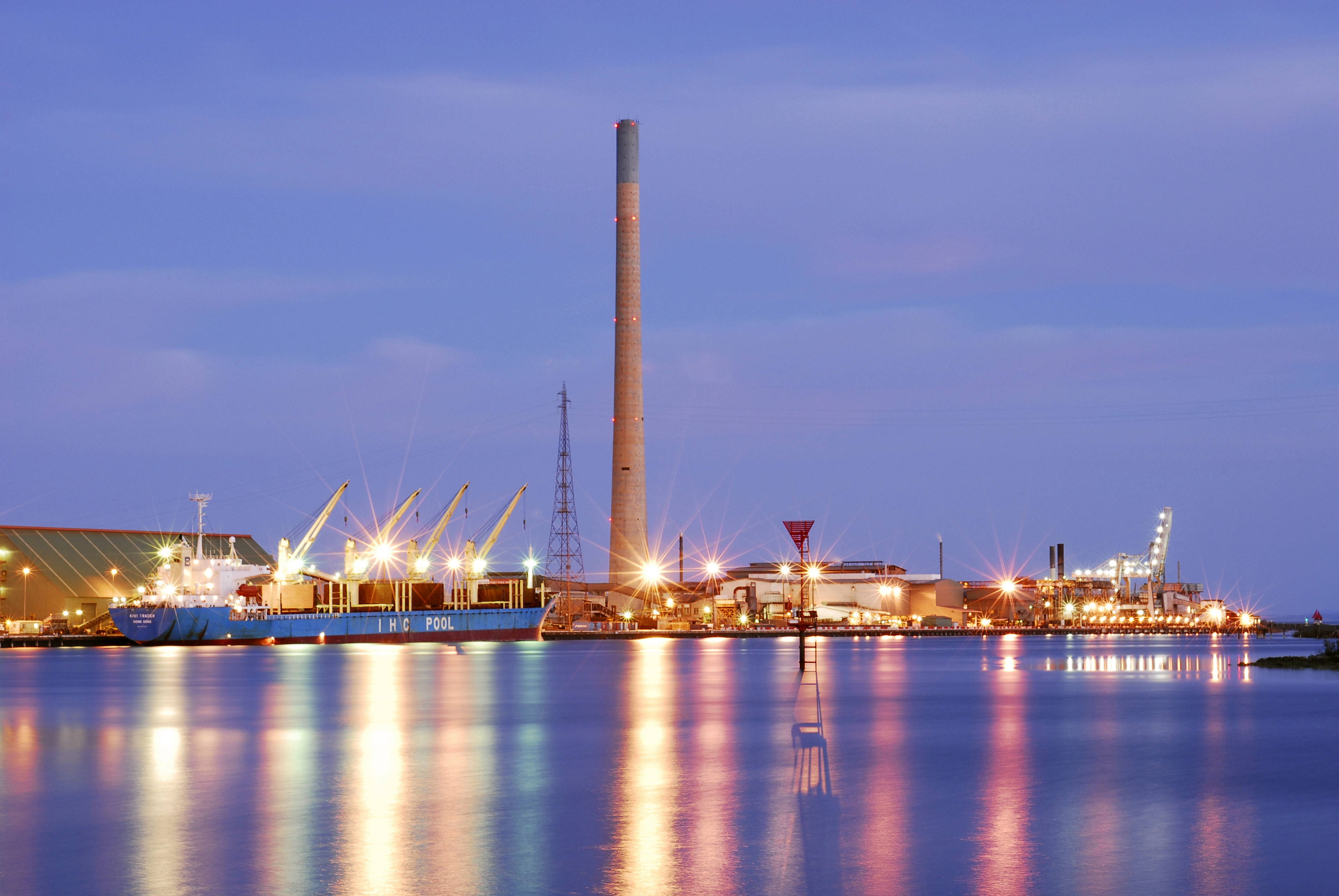 Nyrstar Port Pirie smelter and wharf at twilight