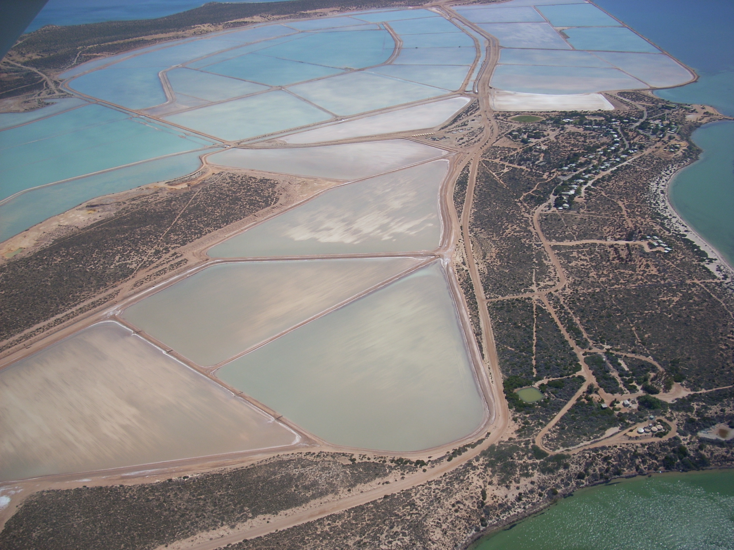 Aerial view of the Useless Loop salt operation in Shark Bay