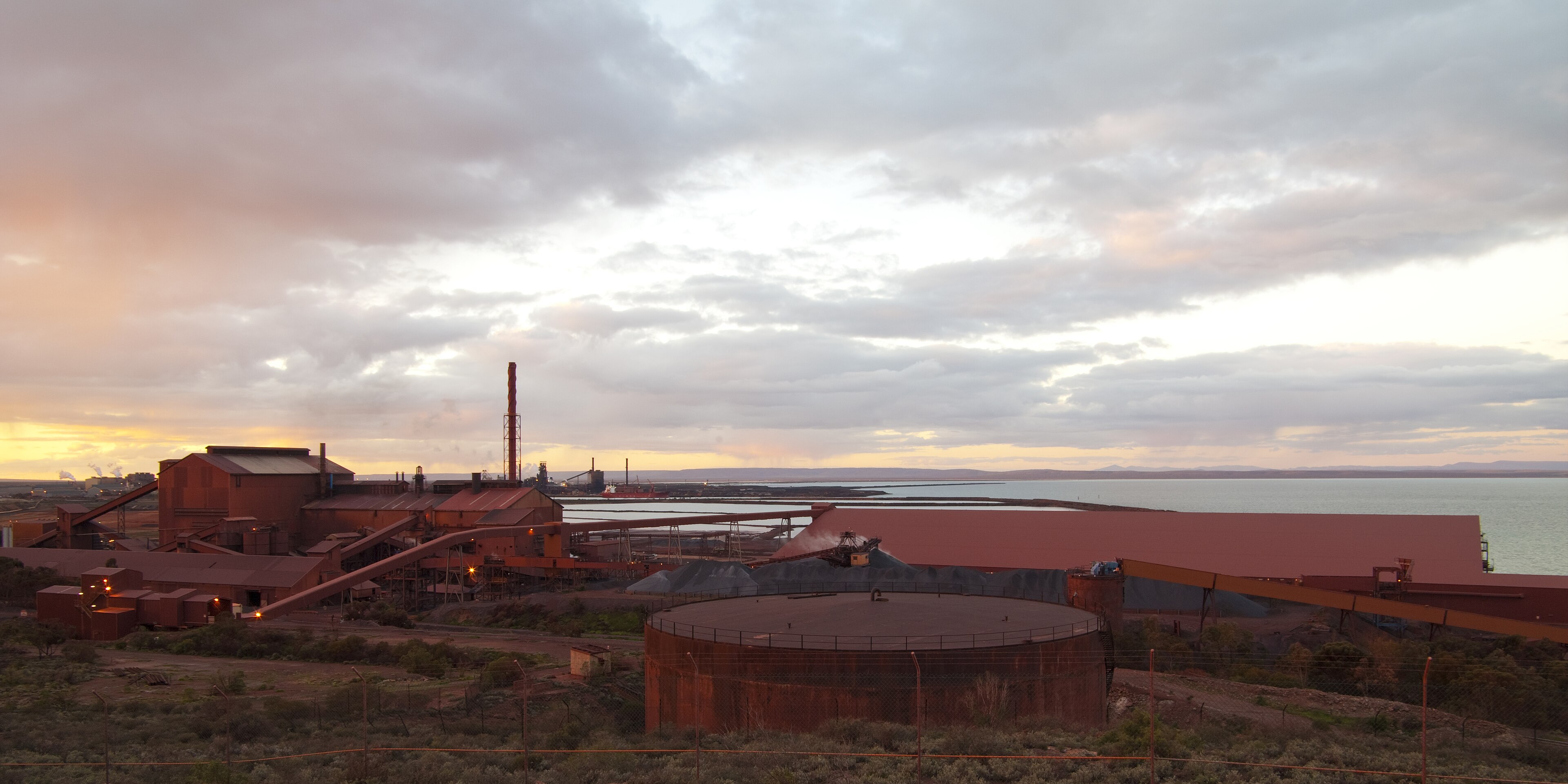 Whyalla steelworks port at dusk